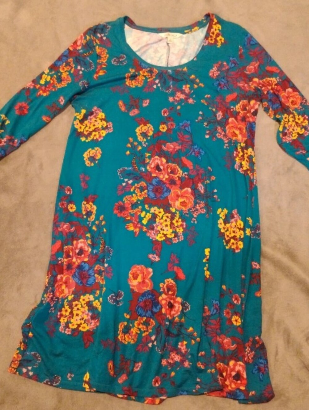 The Pioneer Woman Teal Floral Knit Dress 3/4 Sleeve - Size L